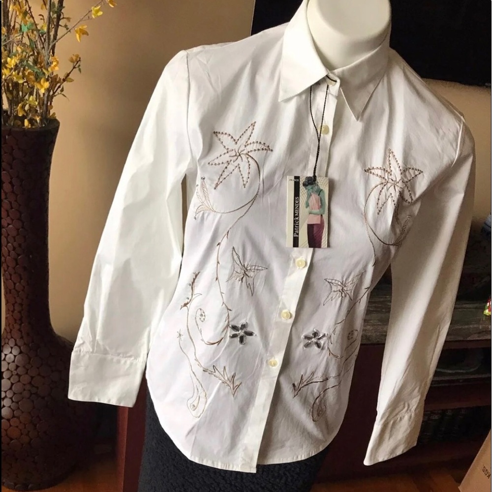 NWT PATRICK MENDES FranceShirt/embroidery/crystals